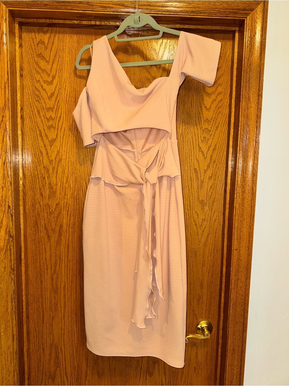 ASOS Women's One-Shoulder Blush Pink Midi Dress with Waist Tie